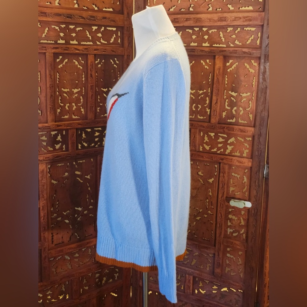 Coach 1941 Powder Blue Intarsia Sweater M 100% Cashmere Rare HTF Runway - Picture 5 of 14